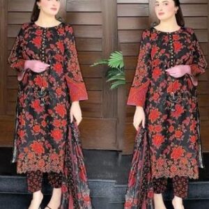 3 Pcs Women's Stitched Printed Suit