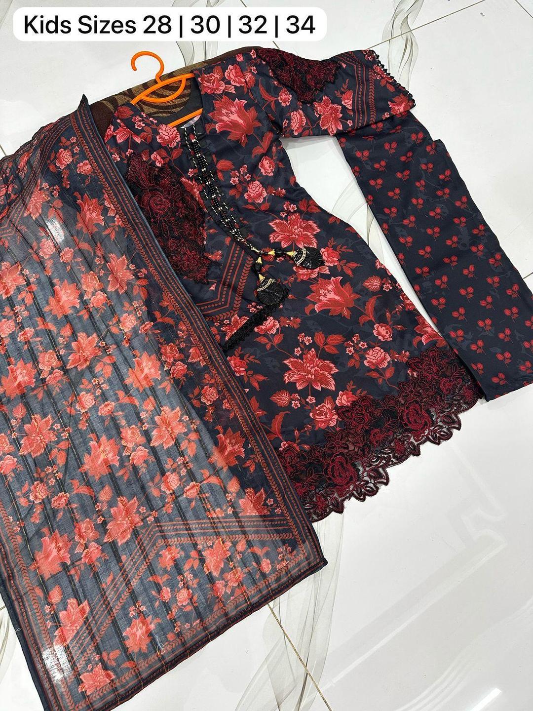 3 Pcs Women's Stitched Printed Suit - Image 2