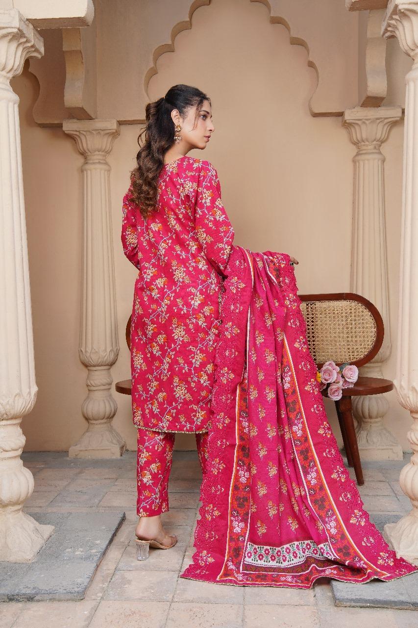 Stunning Pink Khaddar Suit Set - 3 Pcs with Embroidered & Printed Patterns- Unstiched - Image 2