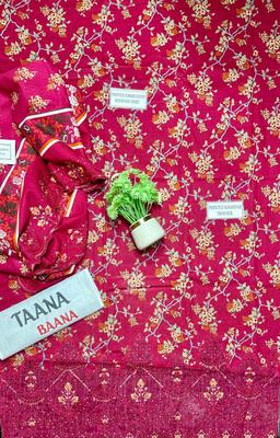 Stunning Pink Khaddar Suit Set - 3 Pcs with Embroidered & Printed Patterns- Unstiched - Image 3