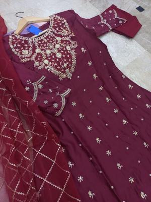 3 Pcs Women's Stitched Shamoz Silk Embroidered Maxi - Image 3