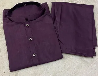 Men's Wash And Wear Plain Shalwar Kameez - 2 Pcs in Vibrant Purple - Image 2