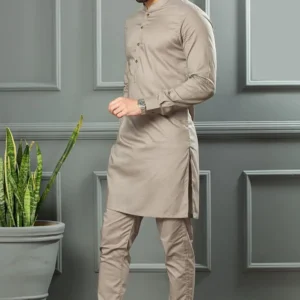 Men's Wash And Wear Plain Shalwar Kameez - 2 Pcs Set in Grey