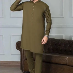Men's 2 Pcs Wash And Wear Plain Shalwar Kameez in Green