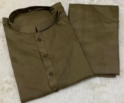 Men's 2 Pcs Wash And Wear Plain Shalwar Kameez in Green - Image 2