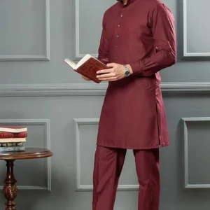 2 Pcs Men’s Stitched Wash And Wear Plain Shalwar Kameez