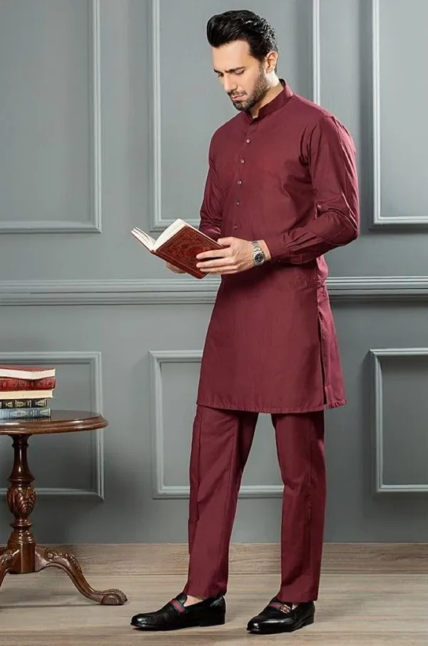 2 Pcs Men’s Stitched Wash And Wear Plain Shalwar Kameez