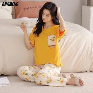 Comfortable Printed Cotton Jersey Night Suit - 2 Pcs Set