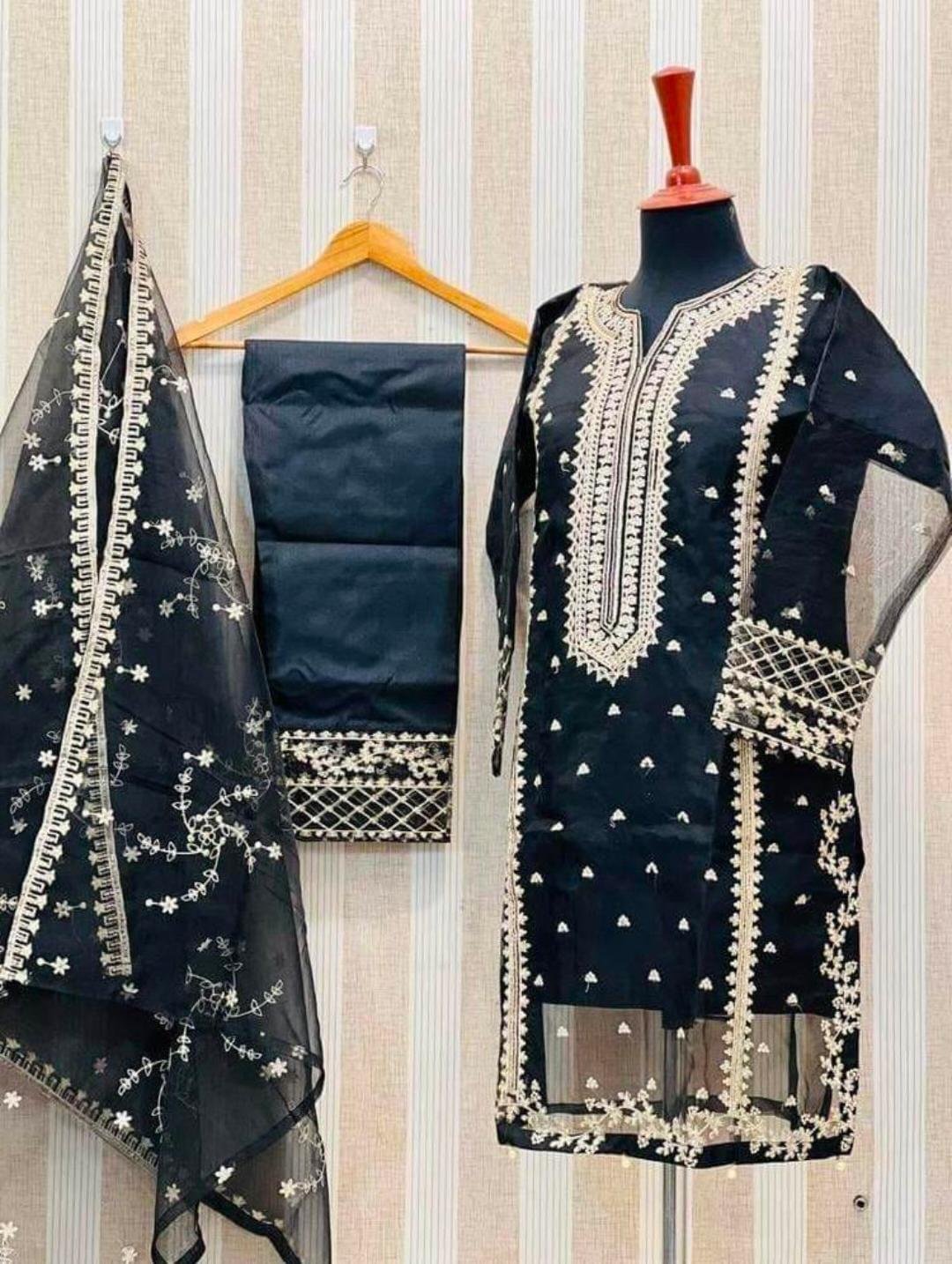 Elegant Women's Stitched Suit - 3 Pcs Organza Embroidered Set - Image 2