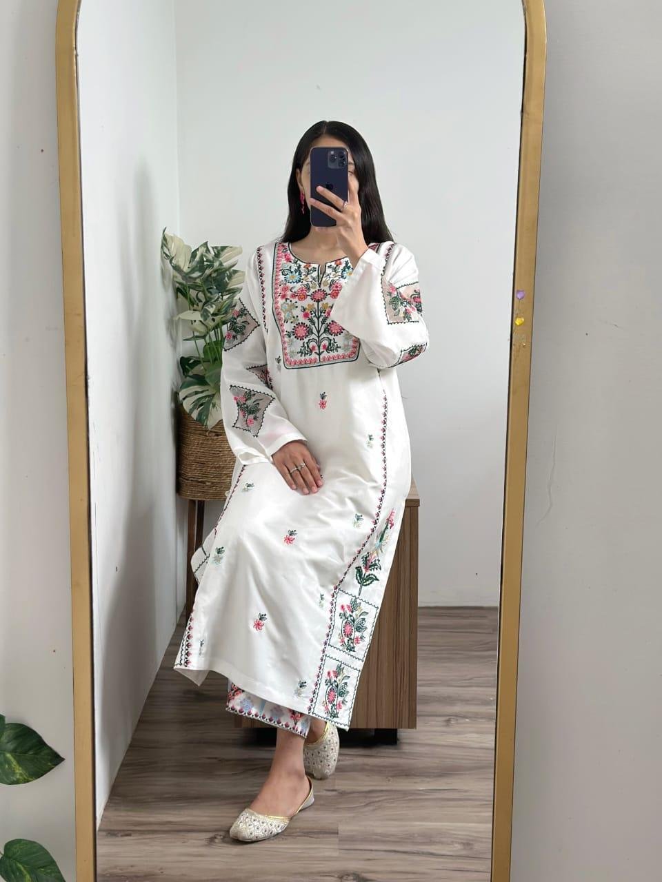 Elegant Women's Stitched Embroidered Shirt And Trouser Set - 2 Pcs