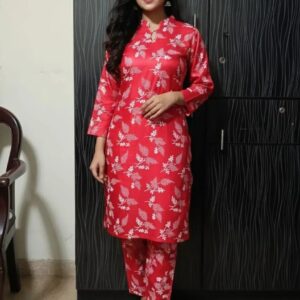 2 Pcs Women's Stitched Linen Block Printed Shirt And Trouser