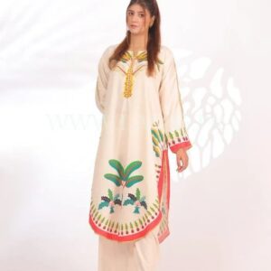 2 Pcs Women's Stitched Swiss Lawn Printed Shirt And Trouser