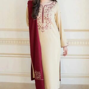 3 Pcs Women's Unstitched Embroidered Suit