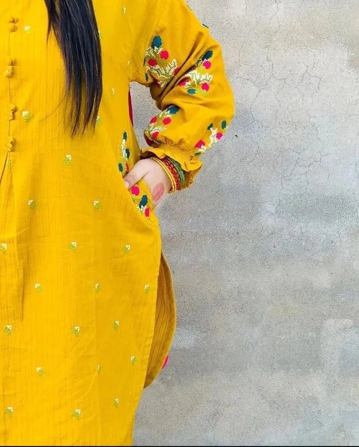 2 Pcs Women's Stitched Linen Embroidered Shirt And Trouser - Image 5