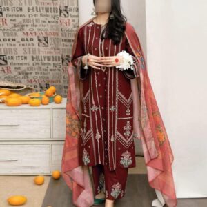 3 Pcs Women's Unstitched Embroidered Suit