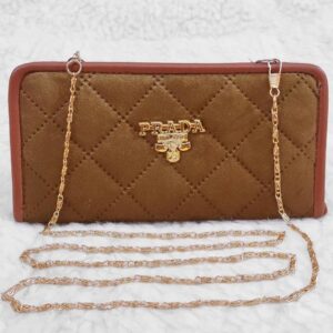 Hand And Shoulder Wallet For Girls With Long Golden Chain - Mustard