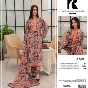 3 Pcs Women's Unstitched Corduroy Printed Suit