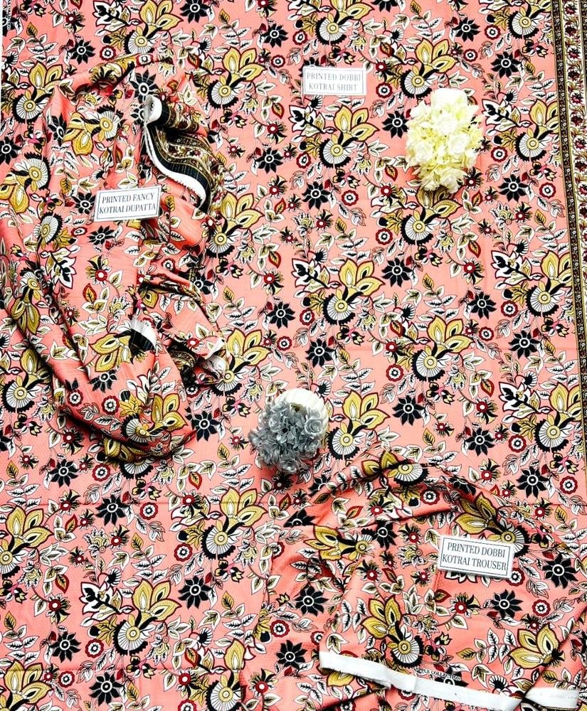 3 Pcs Women's Unstitched Corduroy Printed Suit - Image 2