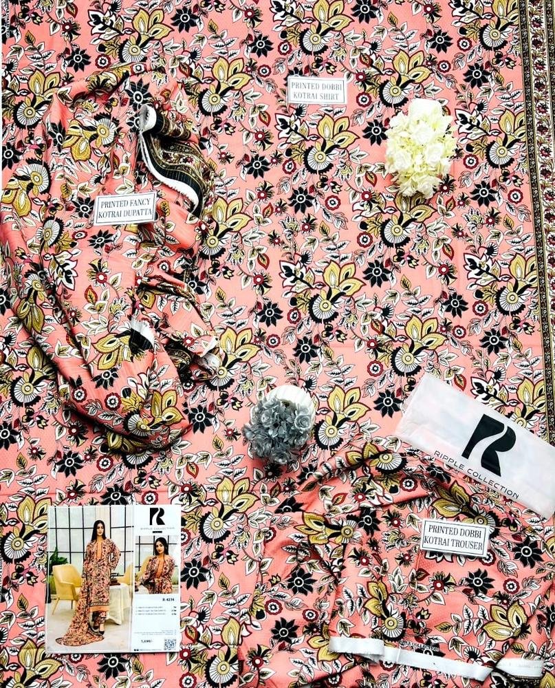 3 Pcs Women's Unstitched Corduroy Printed Suit - Image 3