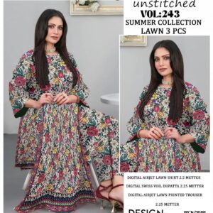 3 Pcs Women's Unstitched Printed Suit