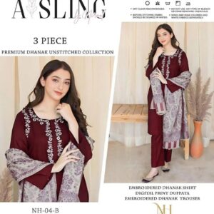 3 Pcs Women's Unstitched Embroidered Suit